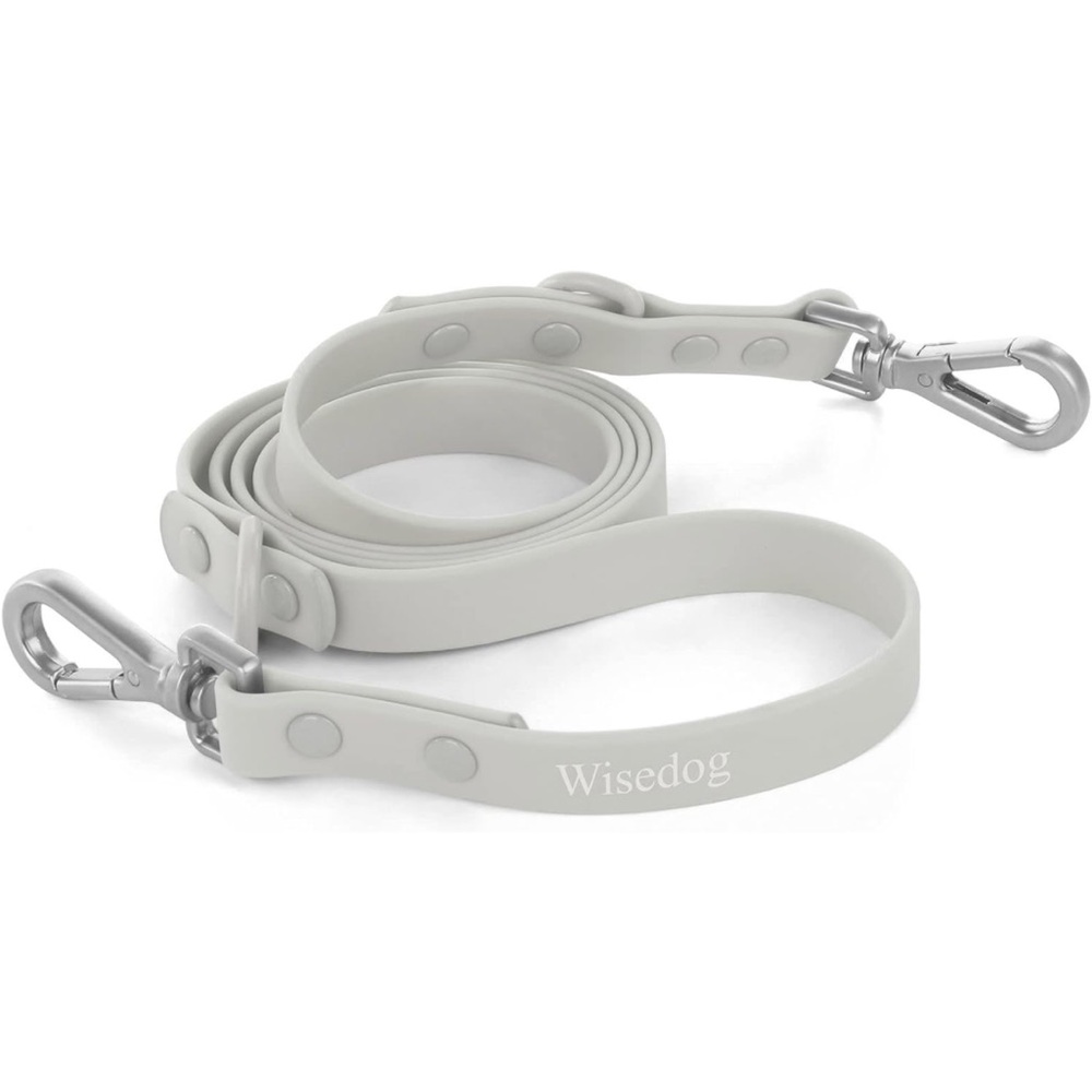 Wise dog Waterproof Dog Leash: with 2 Hooks, Adjustable Lengths, Gray/white ,L
